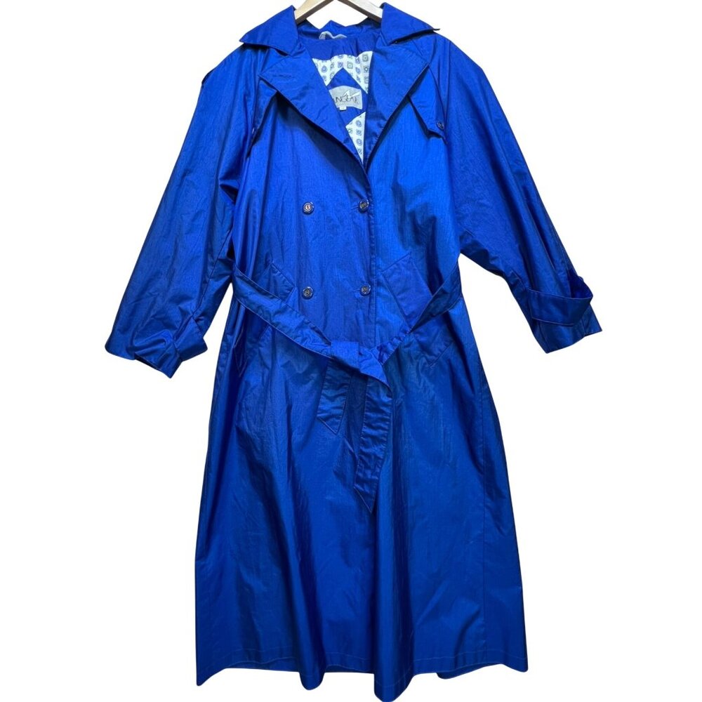 Raingear Women's Double Breasted Long Trench Rain Coat Long Sleeve Size 10 Blue